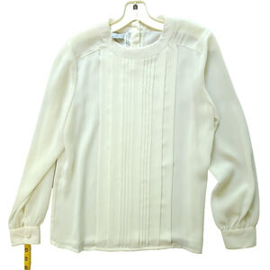 Vintage Laura & Jane Ivory Sheer Blouse Size 6 Pleated Front Long-Sleeve